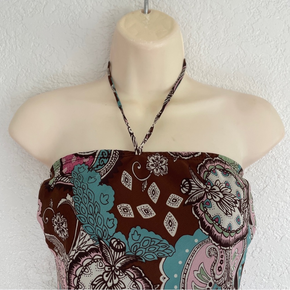 Vintage Y2K Lipstick Paisley Strapless Halter Asymmetrical Top Open Back MEDIUM - Picture 2 of 5